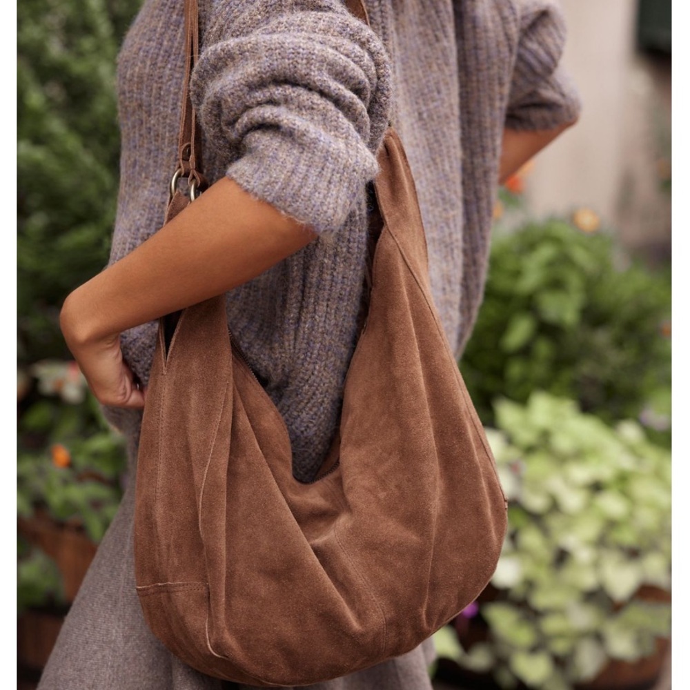 Free People Roma Suede Tote Bag Coconut Shell Brown Slouchy